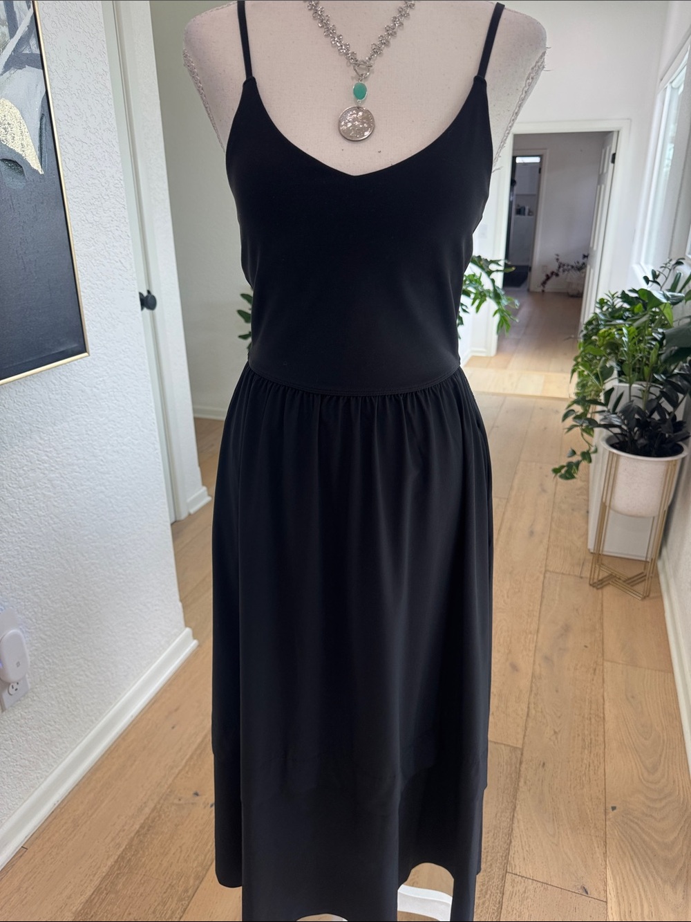 Athleta Black Spaghetti-Strap Midi Dress With 2 Side Pockets SZ XXS